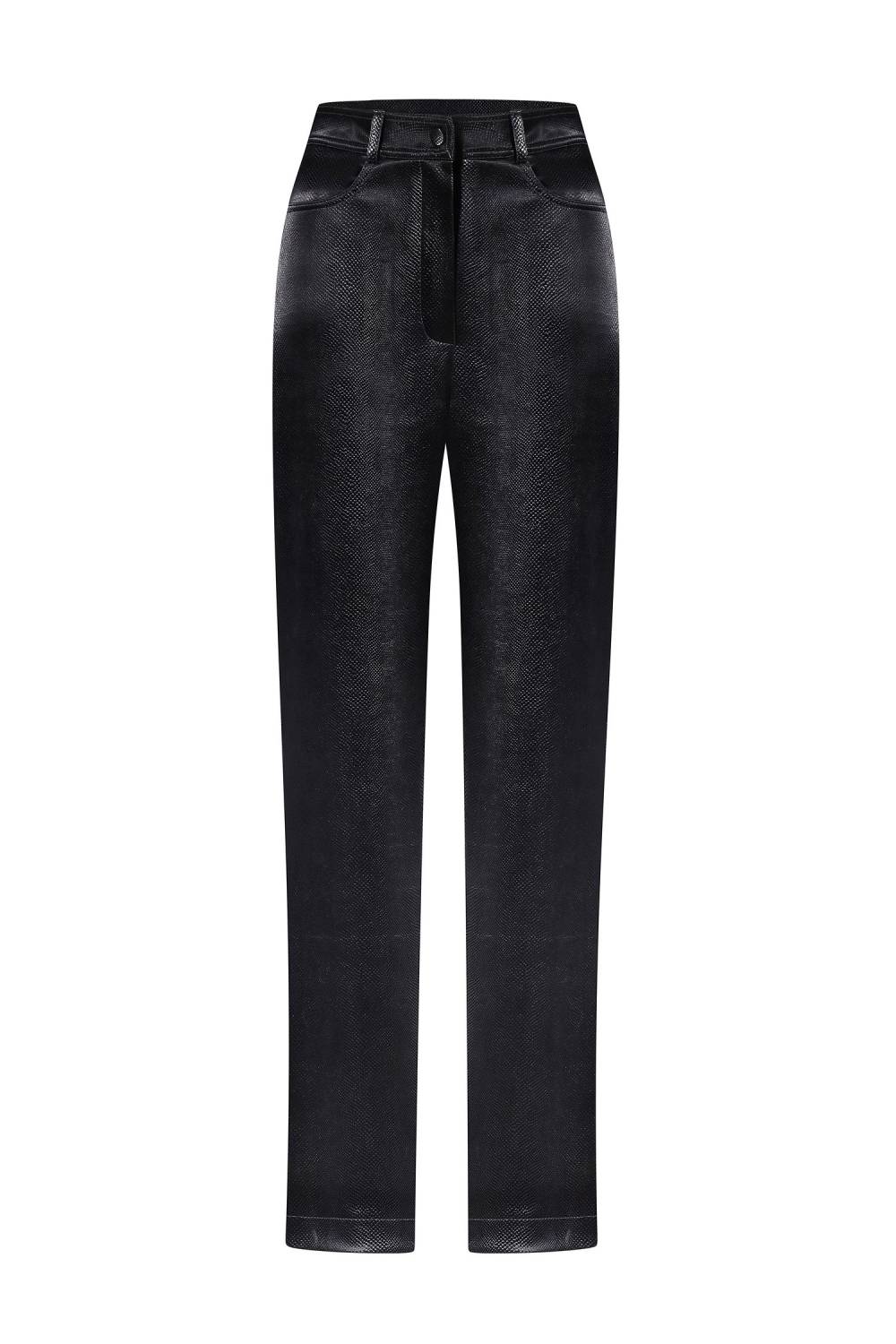 Reptile-embossed straight-leg trousers 1