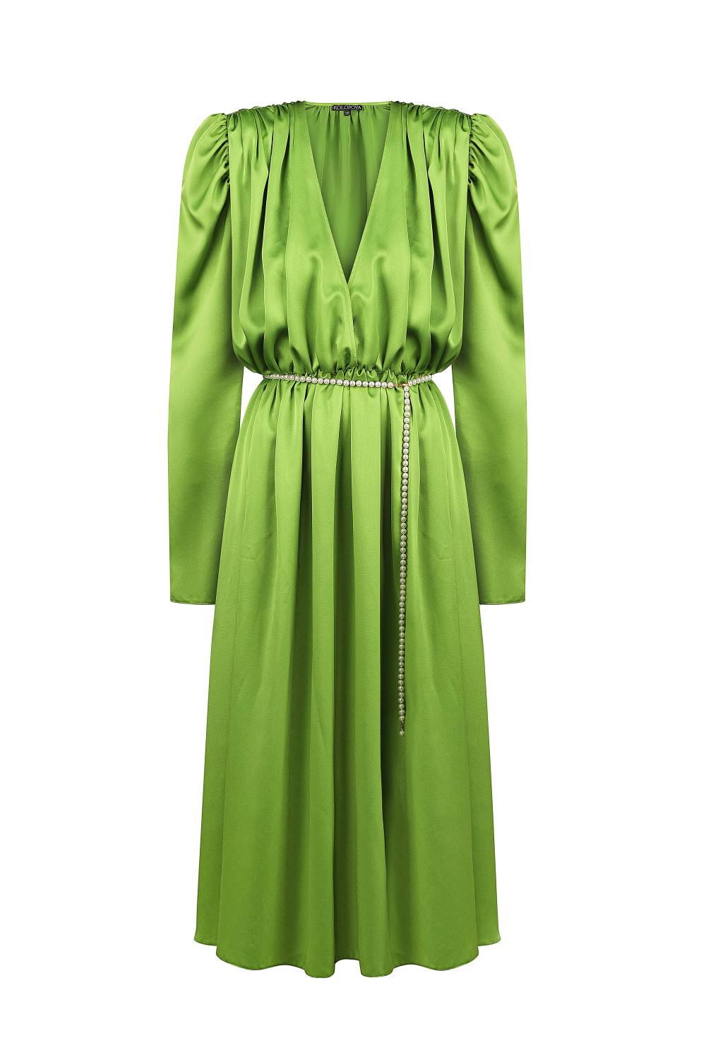 Green satin dress 2