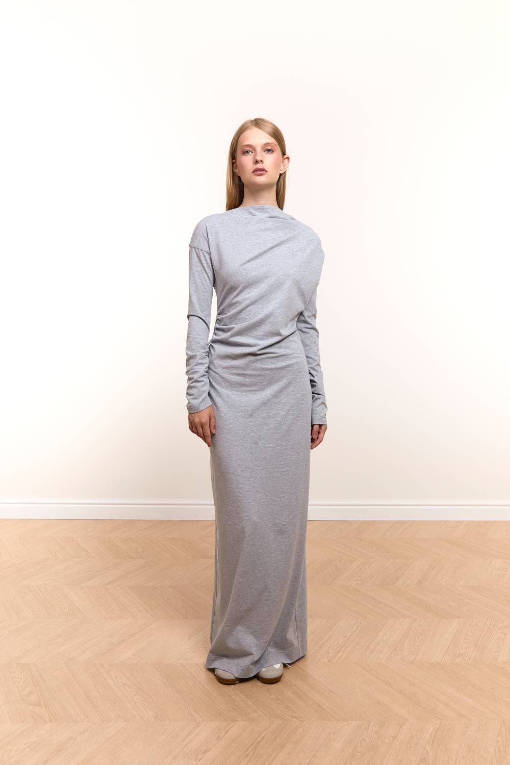 Light Grey Draped Maxi Dress13