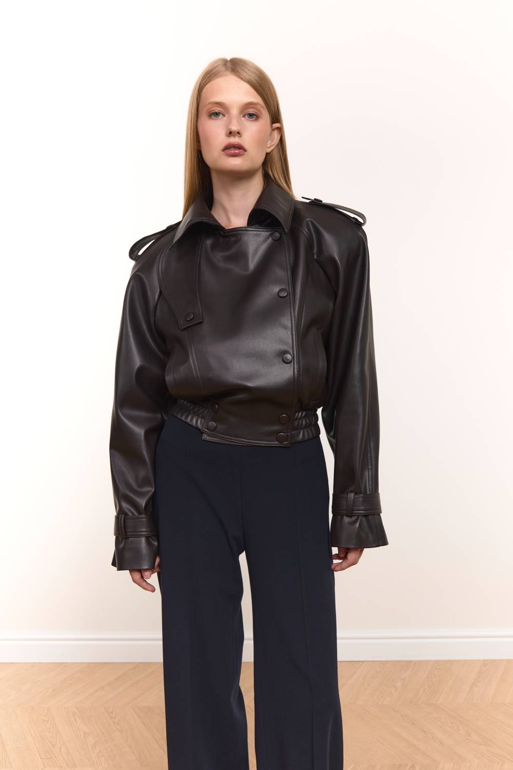 Dark Brown Leather Bomber Jacket3