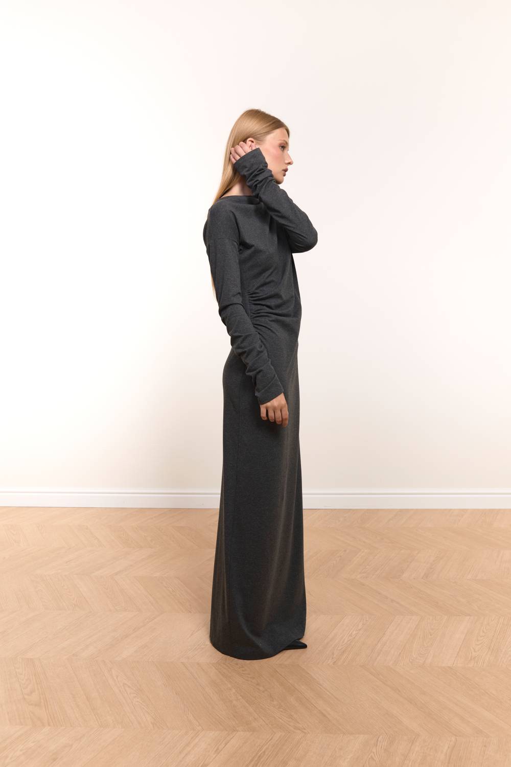 Graphite Draped Maxi Dress5