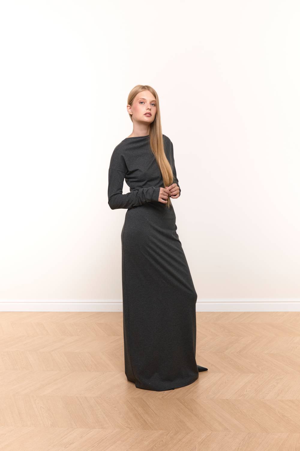 Graphite Draped Maxi Dress11
