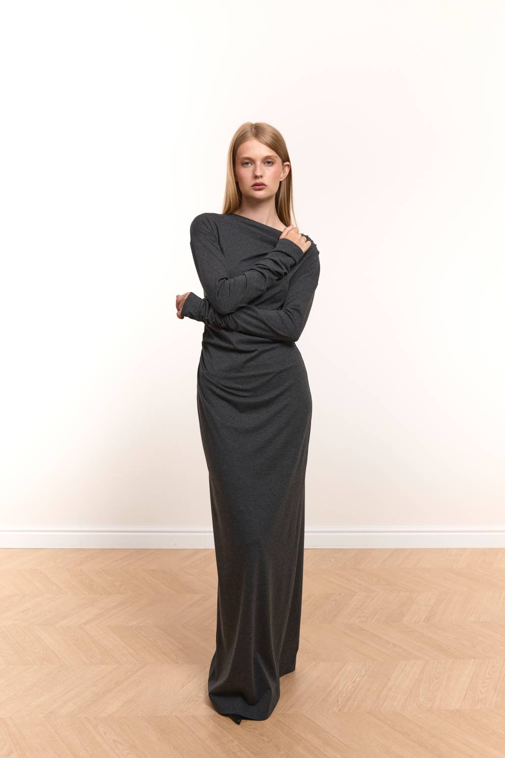 Graphite Draped Maxi Dress9