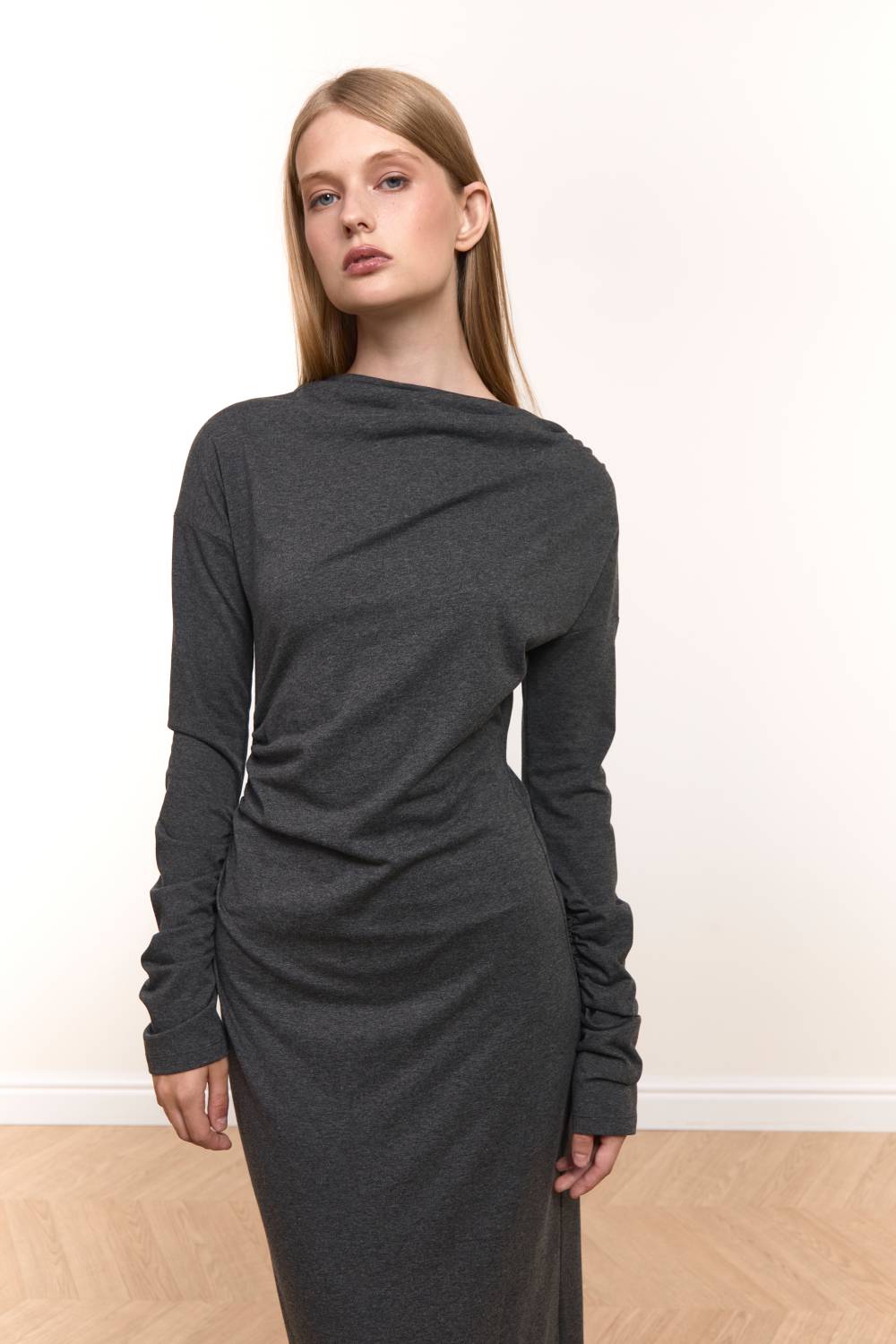 Graphite Draped Maxi Dress3