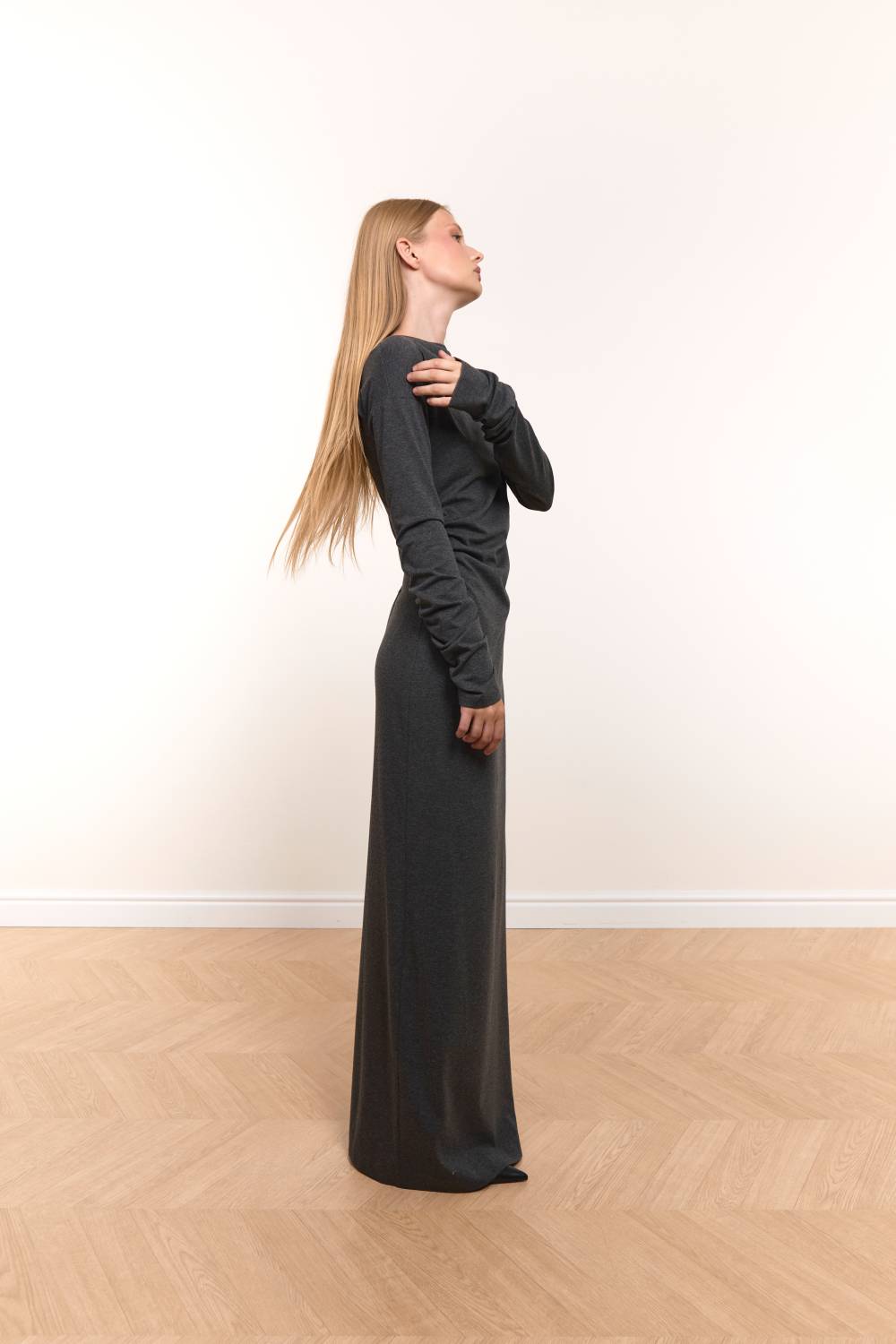 Graphite Draped Maxi Dress13