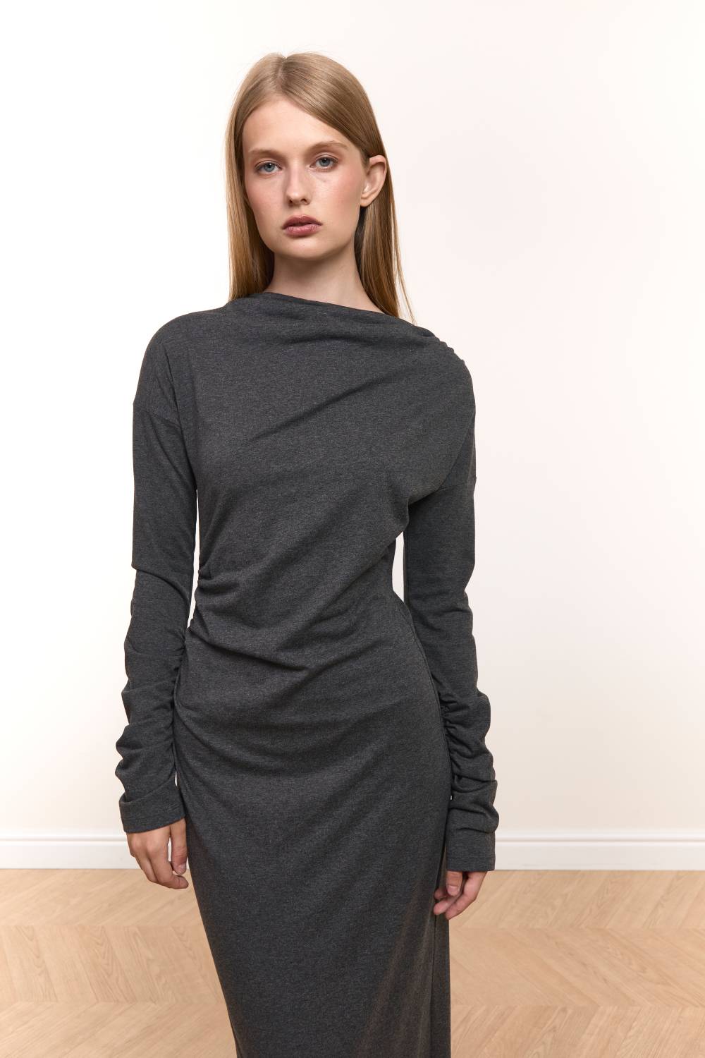 Graphite Draped Maxi Dress7