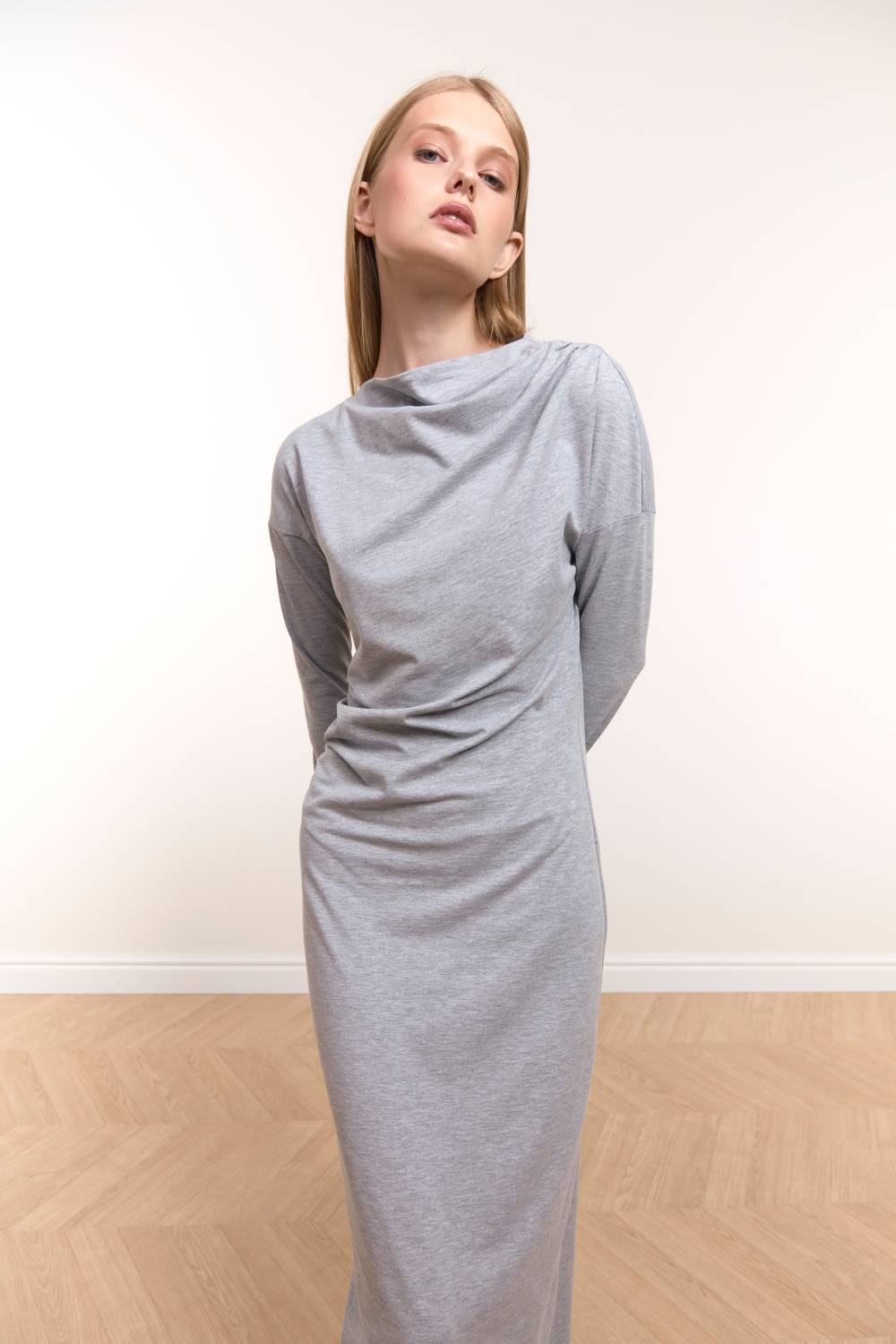 Light Grey Draped Maxi Dress17