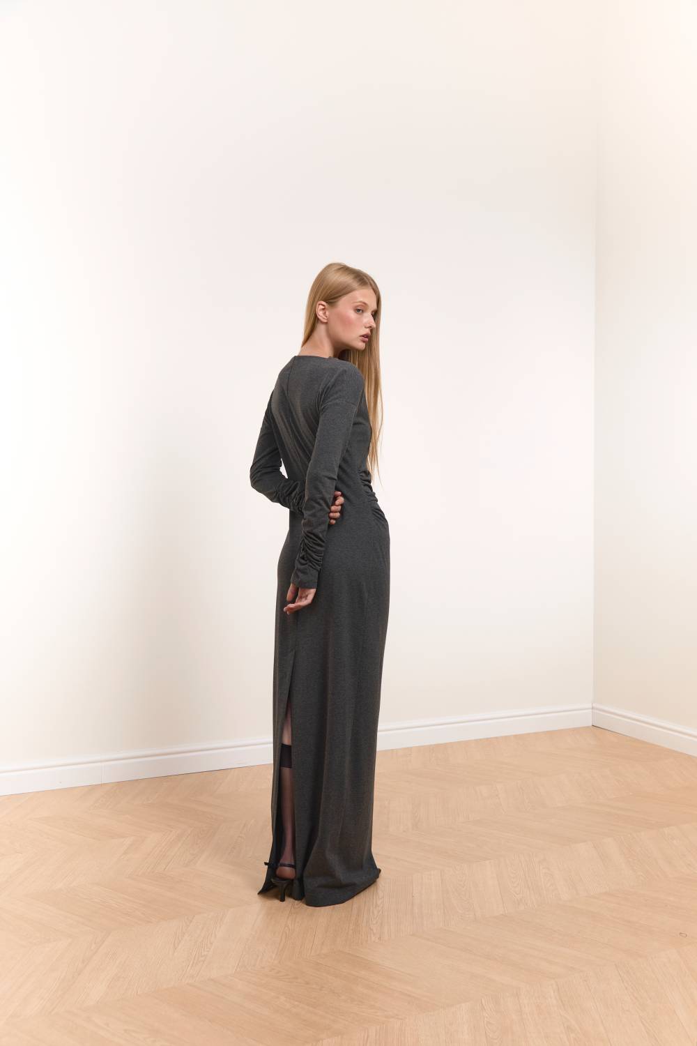 Graphite Draped Maxi Dress15
