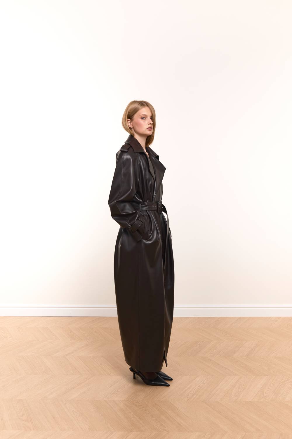 Faux-Leather Maxi Trench Coat8