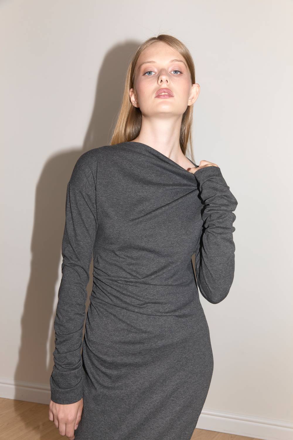Graphite Draped Maxi Dress12