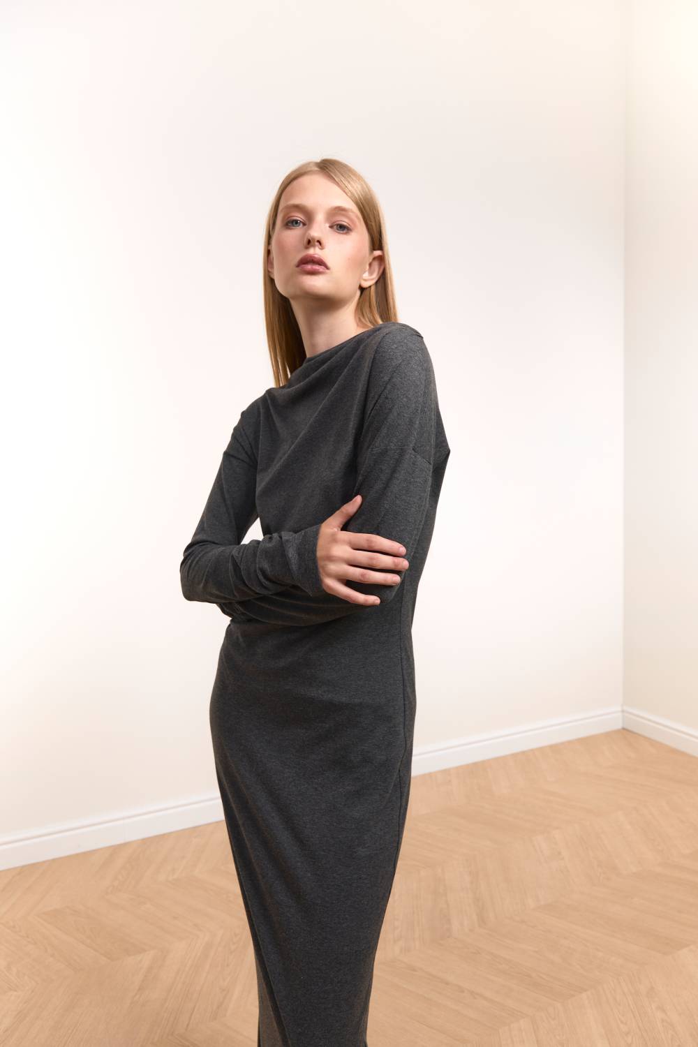 Graphite Draped Maxi Dress6
