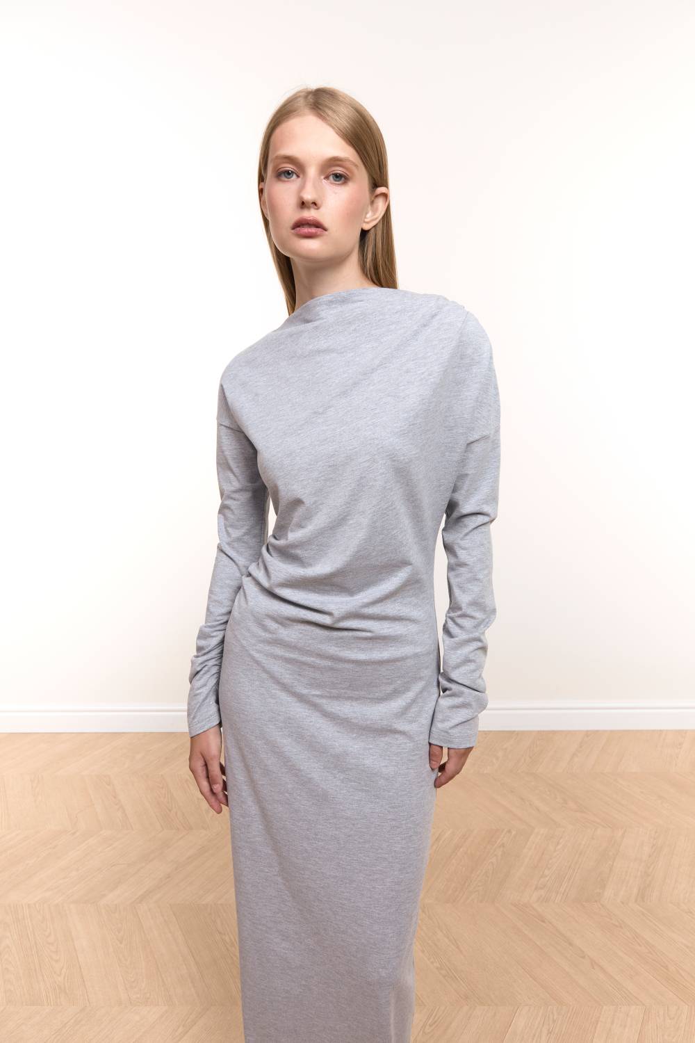 Light Grey Draped Maxi Dress9