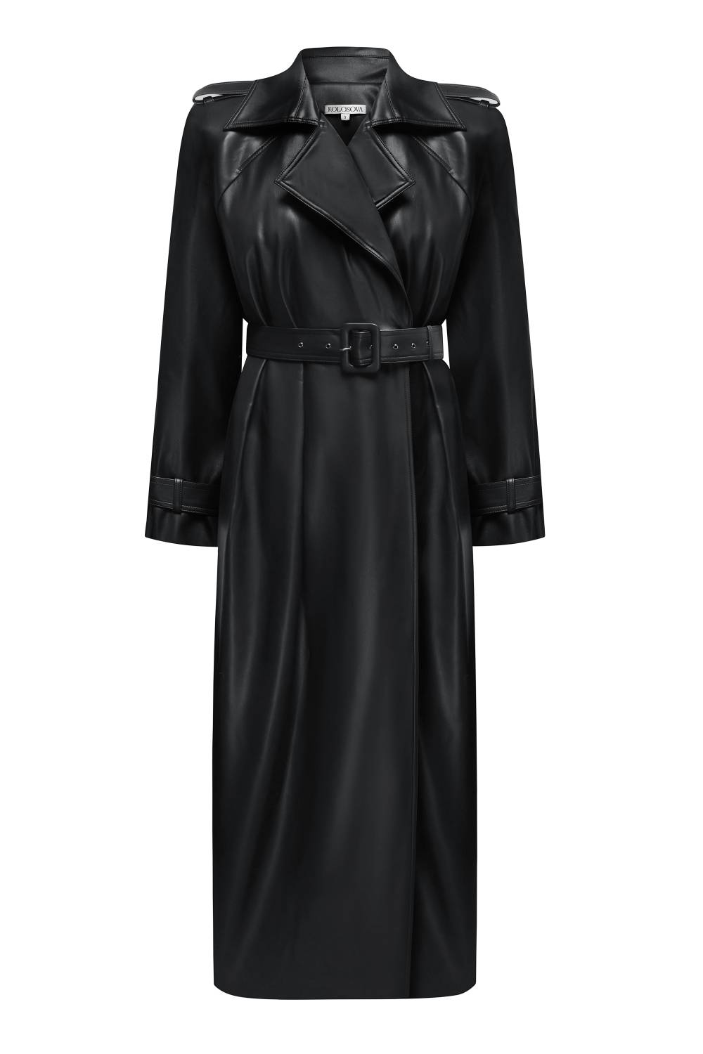 Faux-Leather black Maxi Trench Coat 2