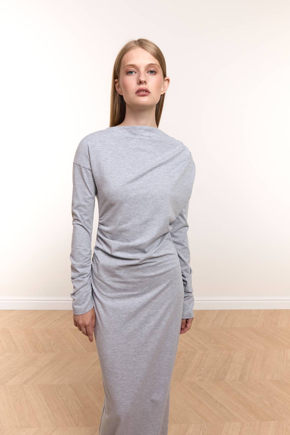 Light Grey Draped Maxi Dress16