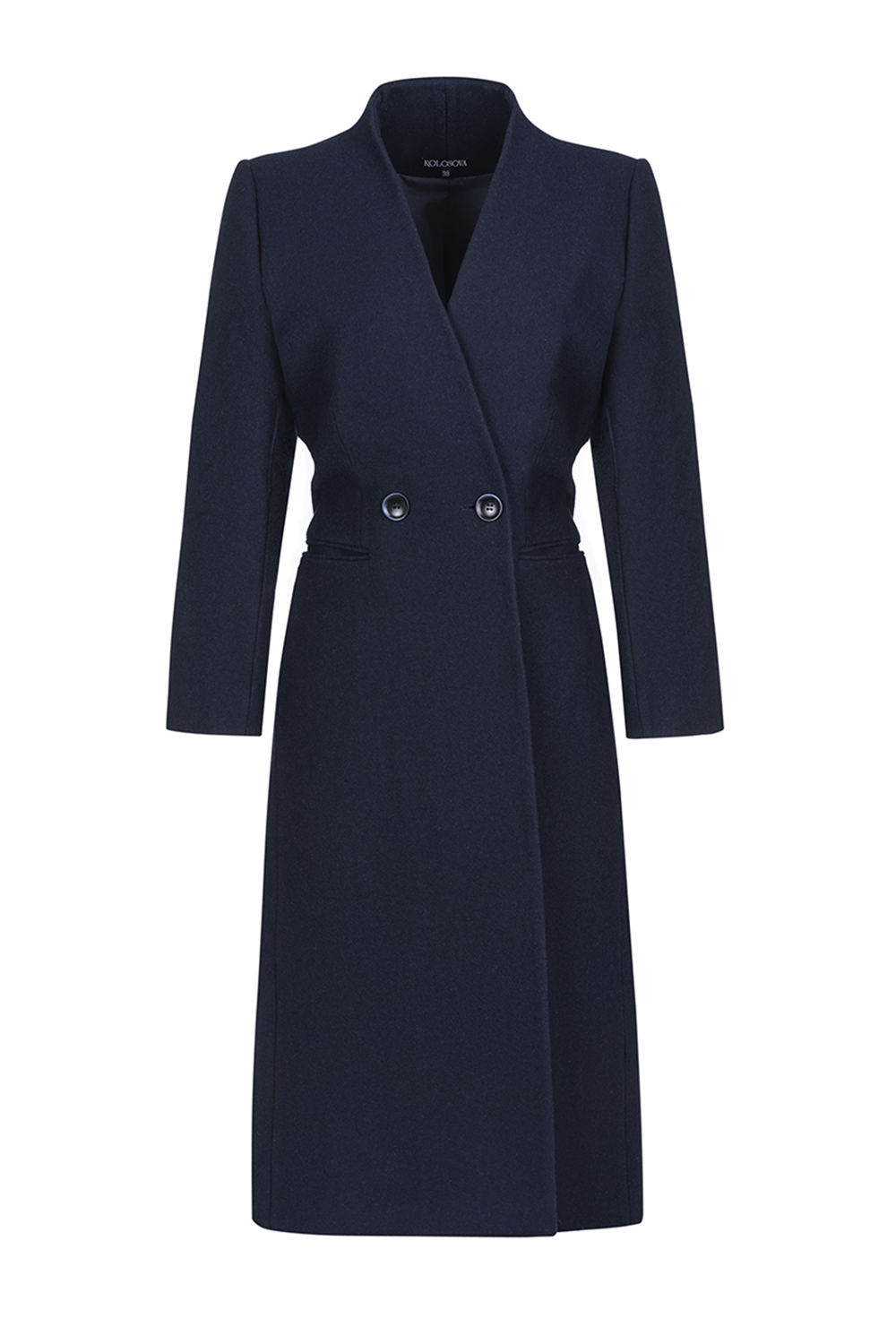 Double-breasted coat without a collar6