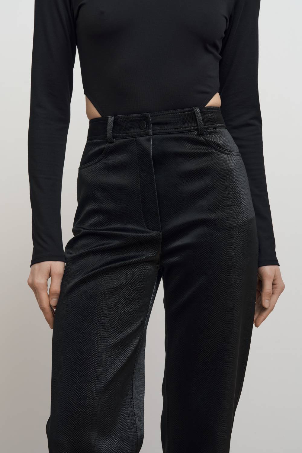 Reptile-embossed straight-leg trousers6