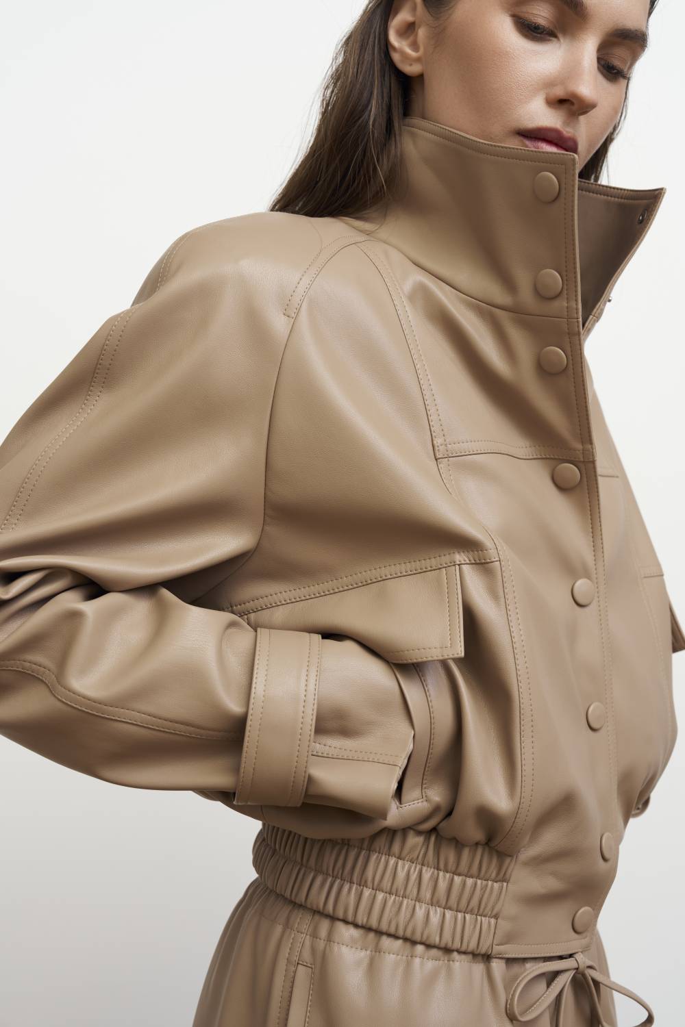 Beige ecoleather bomber jacket7