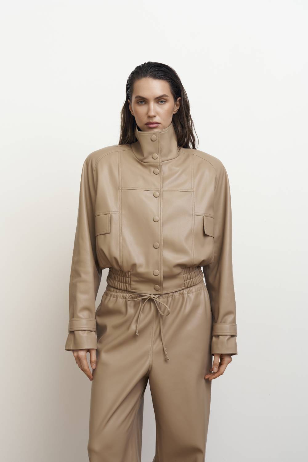 Beige ecoleather bomber jacket2