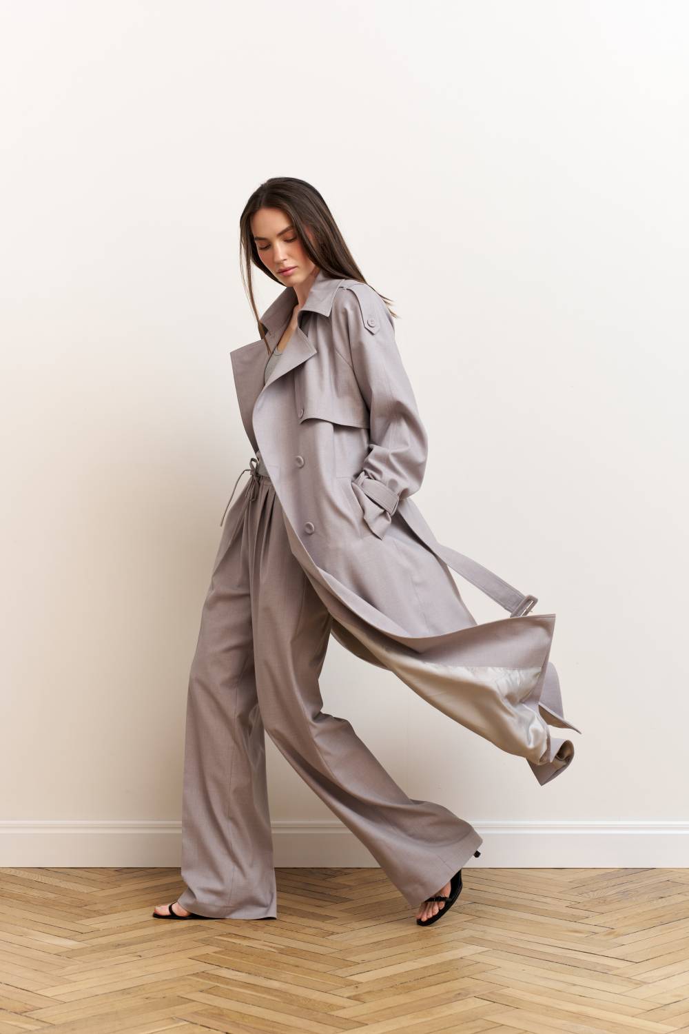 Light grey elastic waist trousers3