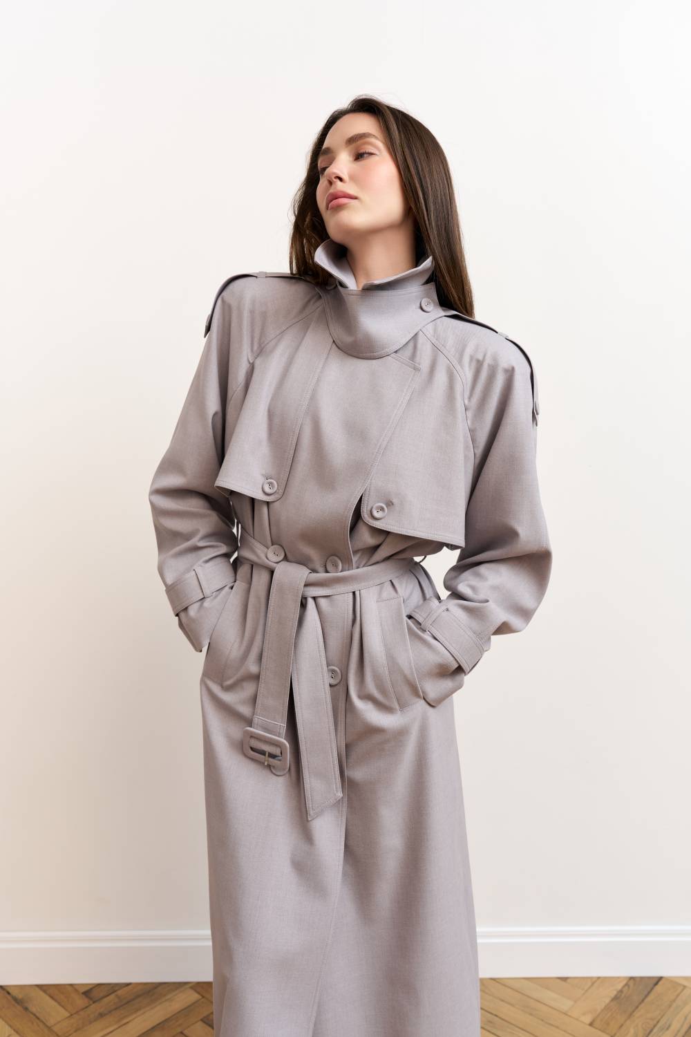 Light grey trench coat 1