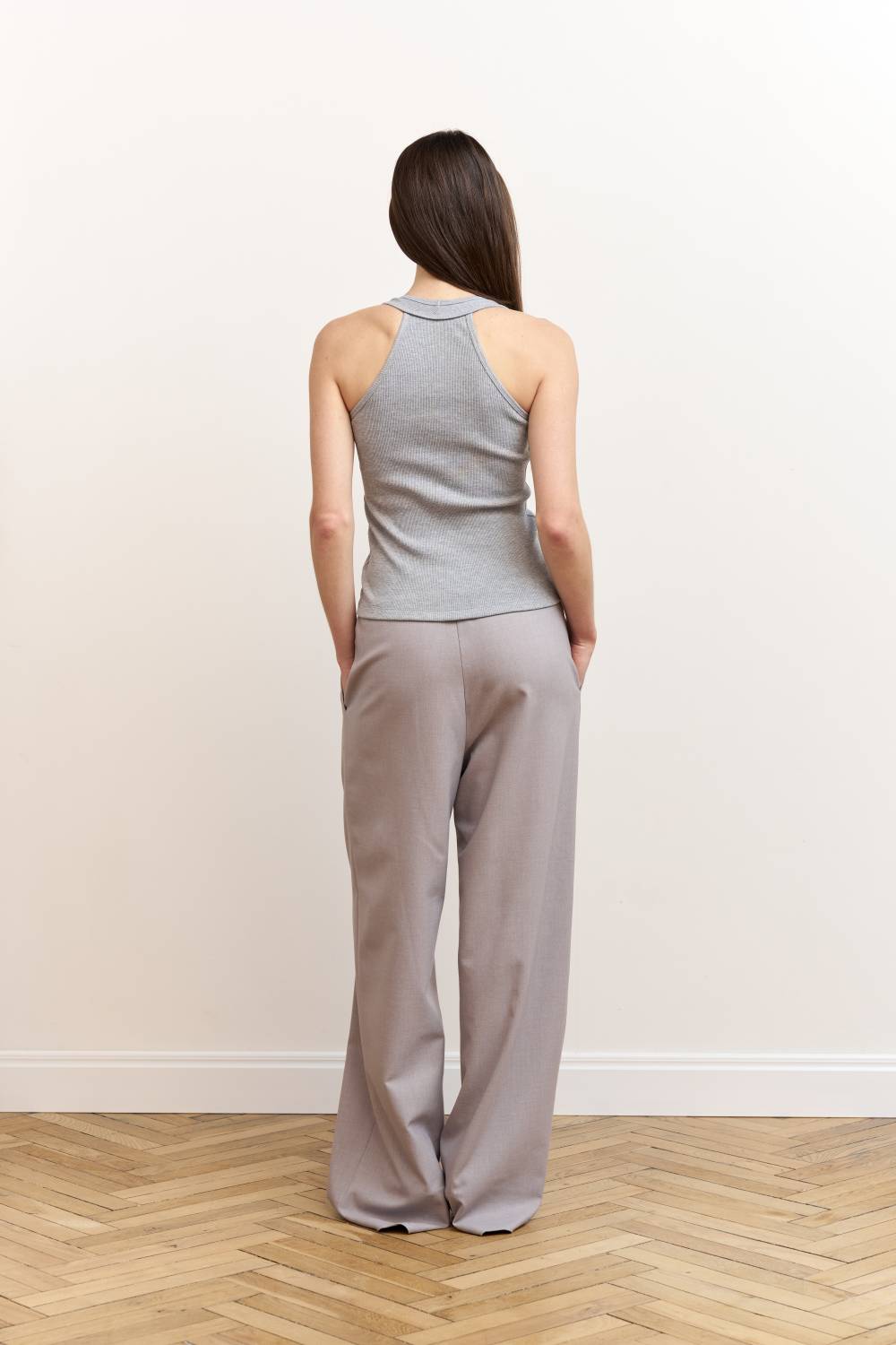 Light grey elastic waist trousers7