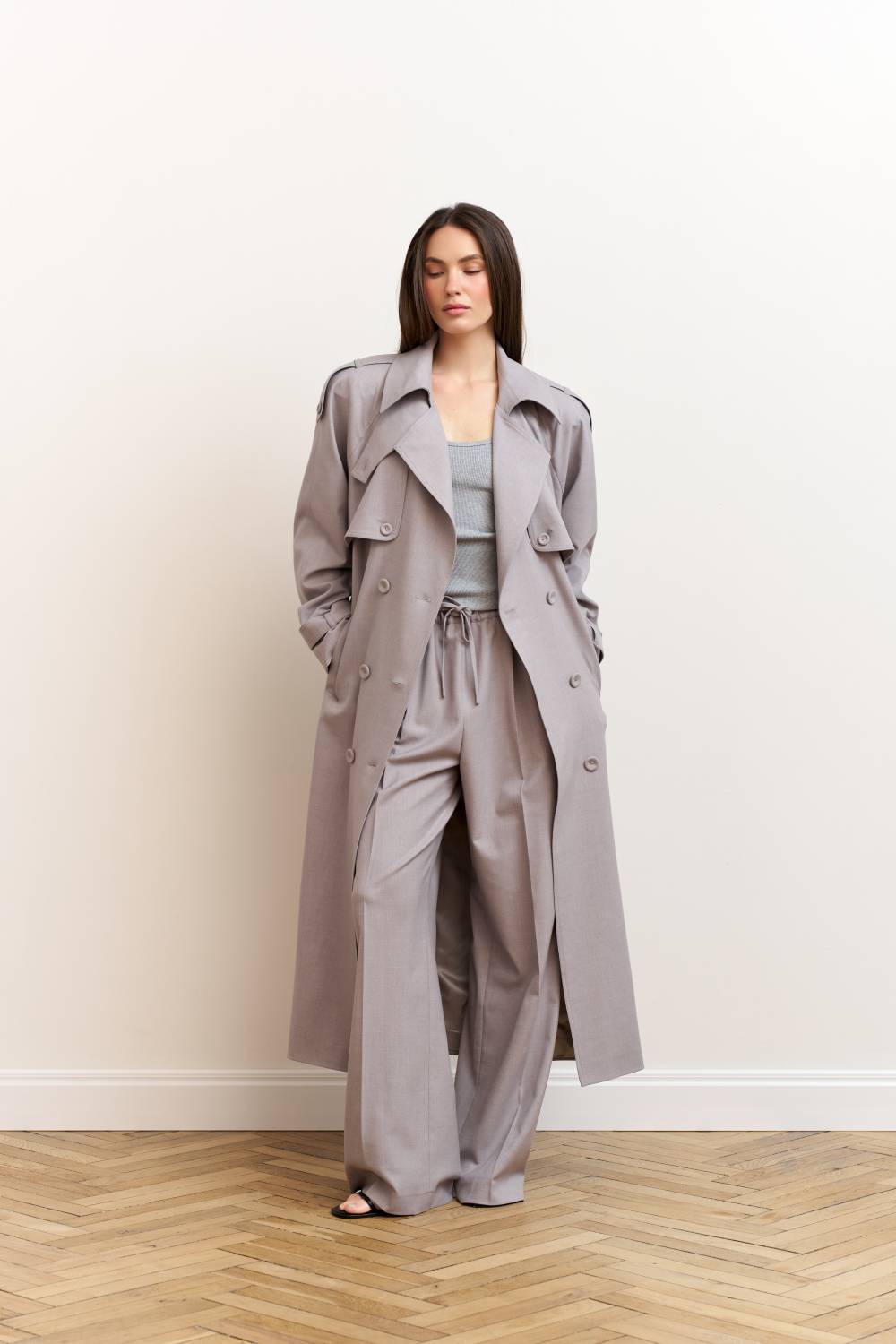 Light grey elastic waist trousers8