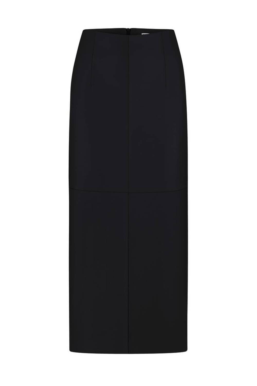 BLACK FAUX LEATHER MIDI SKIRT
