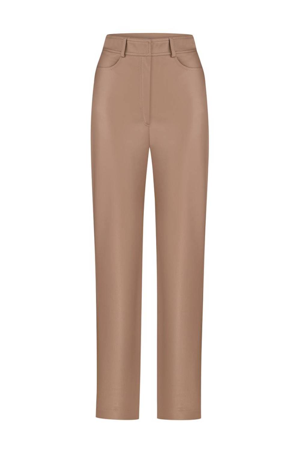 BEIGE STRAIGHT-CUT FAUX LEATHER PANTS 2