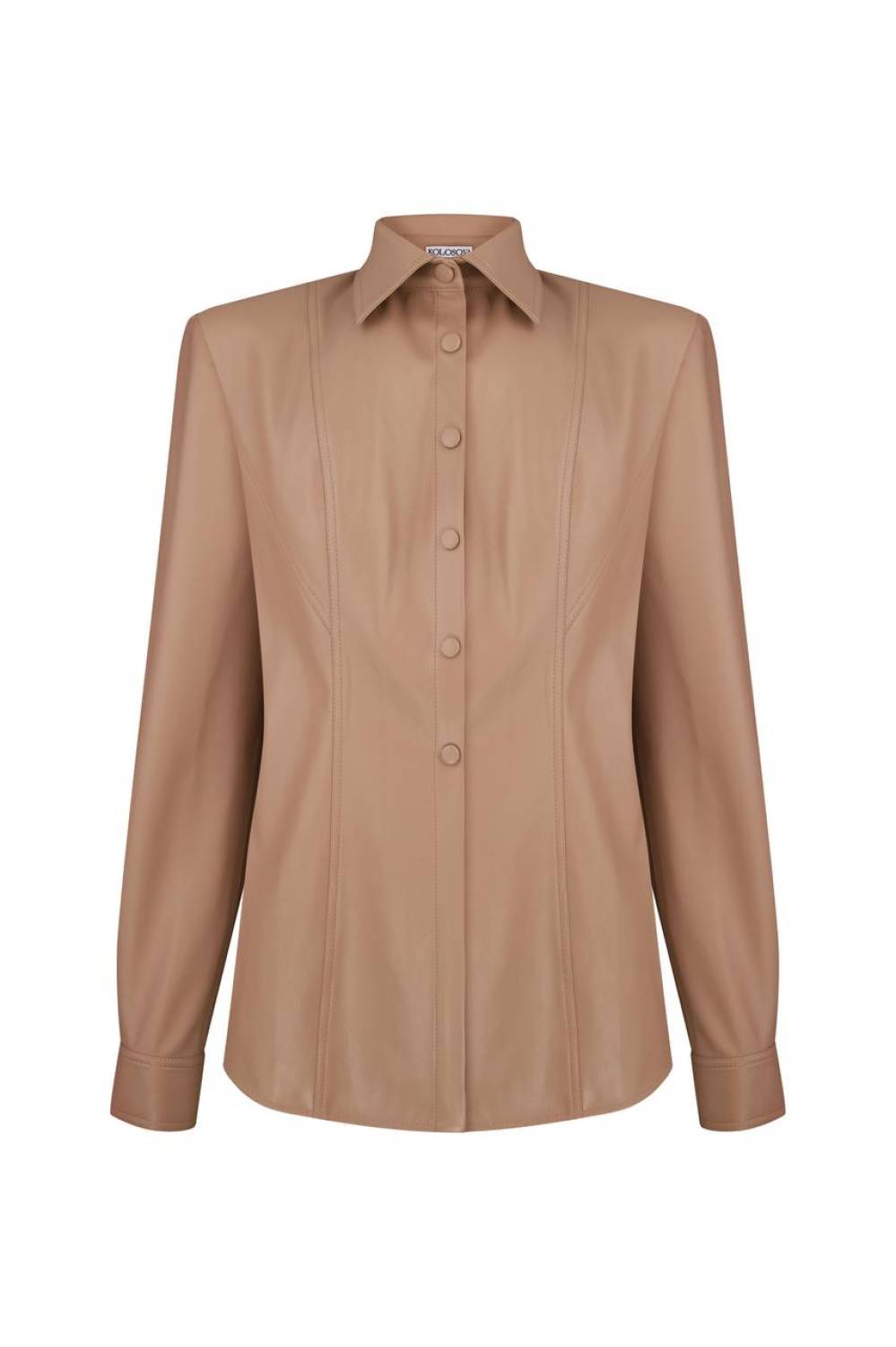BEIGE SHIRT MADE OF ECO LEATHER WITH A SLIM FIT 2