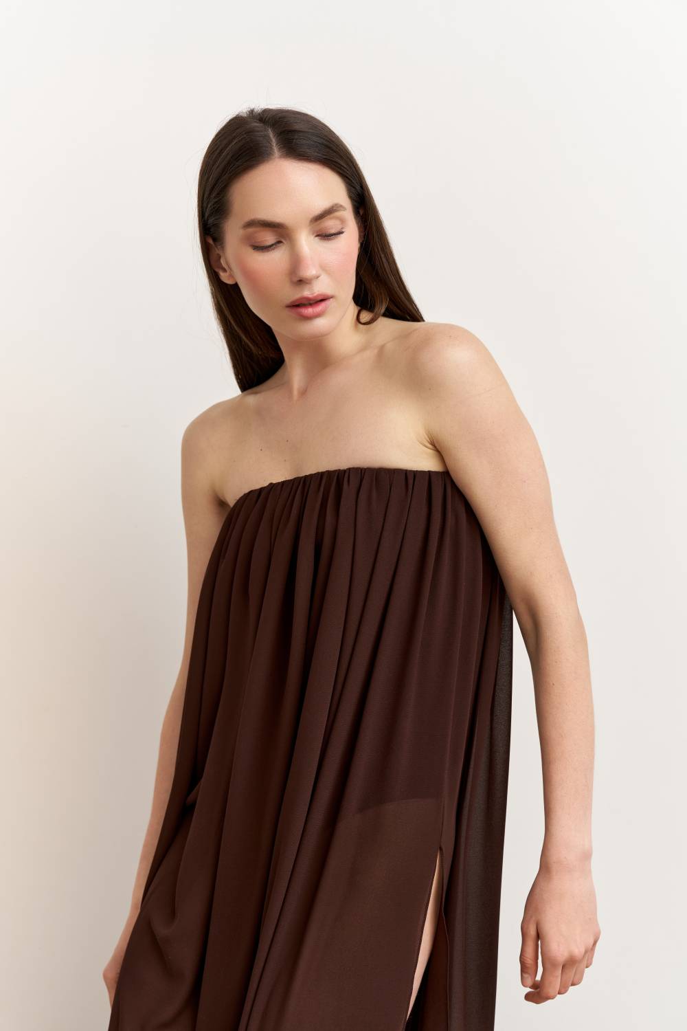 Brown draped bodysuit dress6
