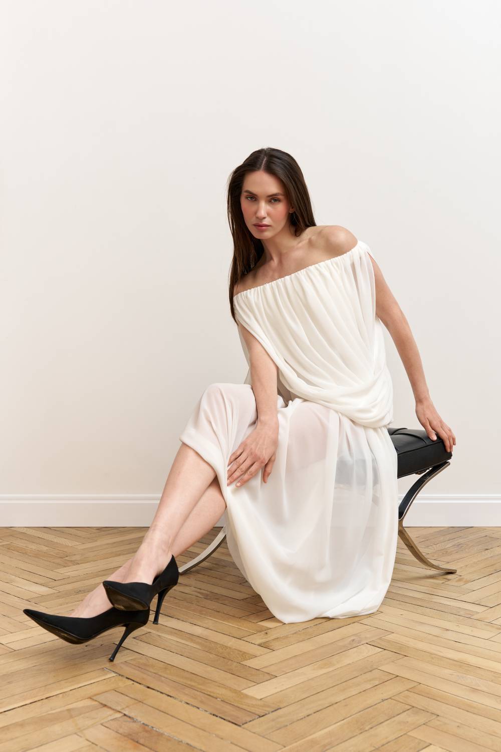 Milk asymmetric draped dress6