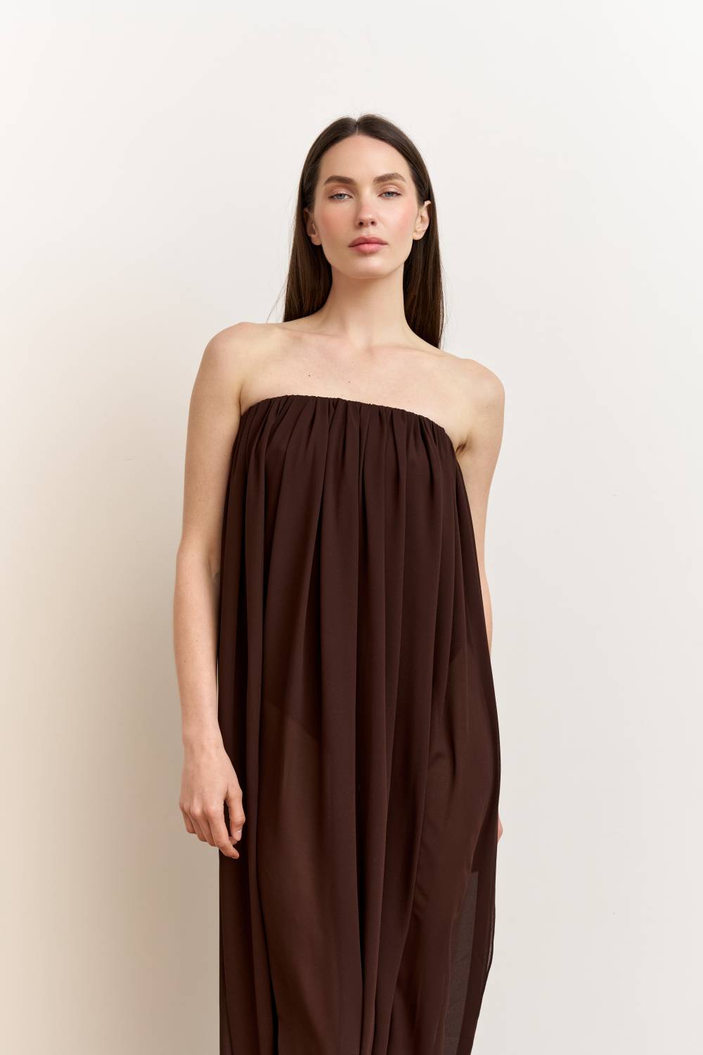 Brown draped bodysuit dress3