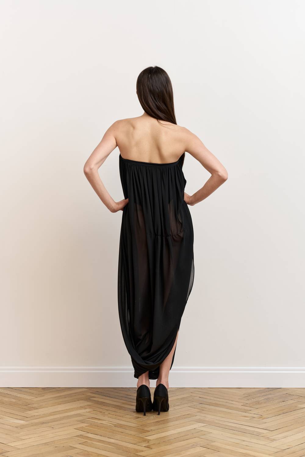 Black draped bodysuit dress11