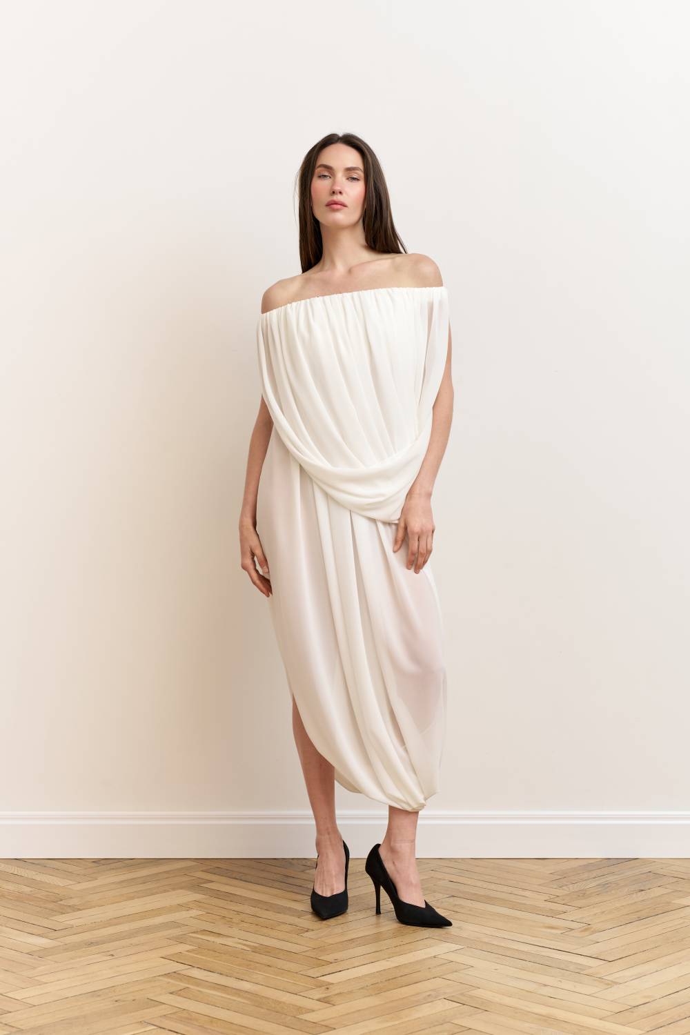 Milk asymmetric draped dress7