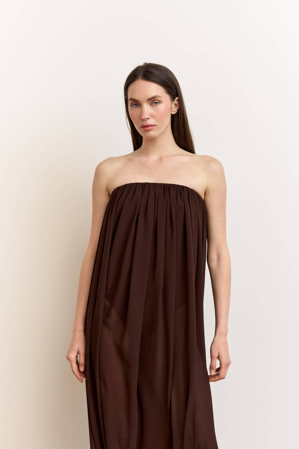 Brown draped bodysuit dress 1