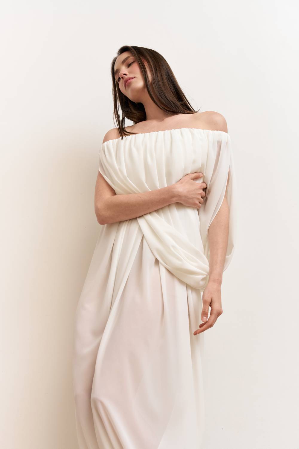 Milk asymmetric draped dress10