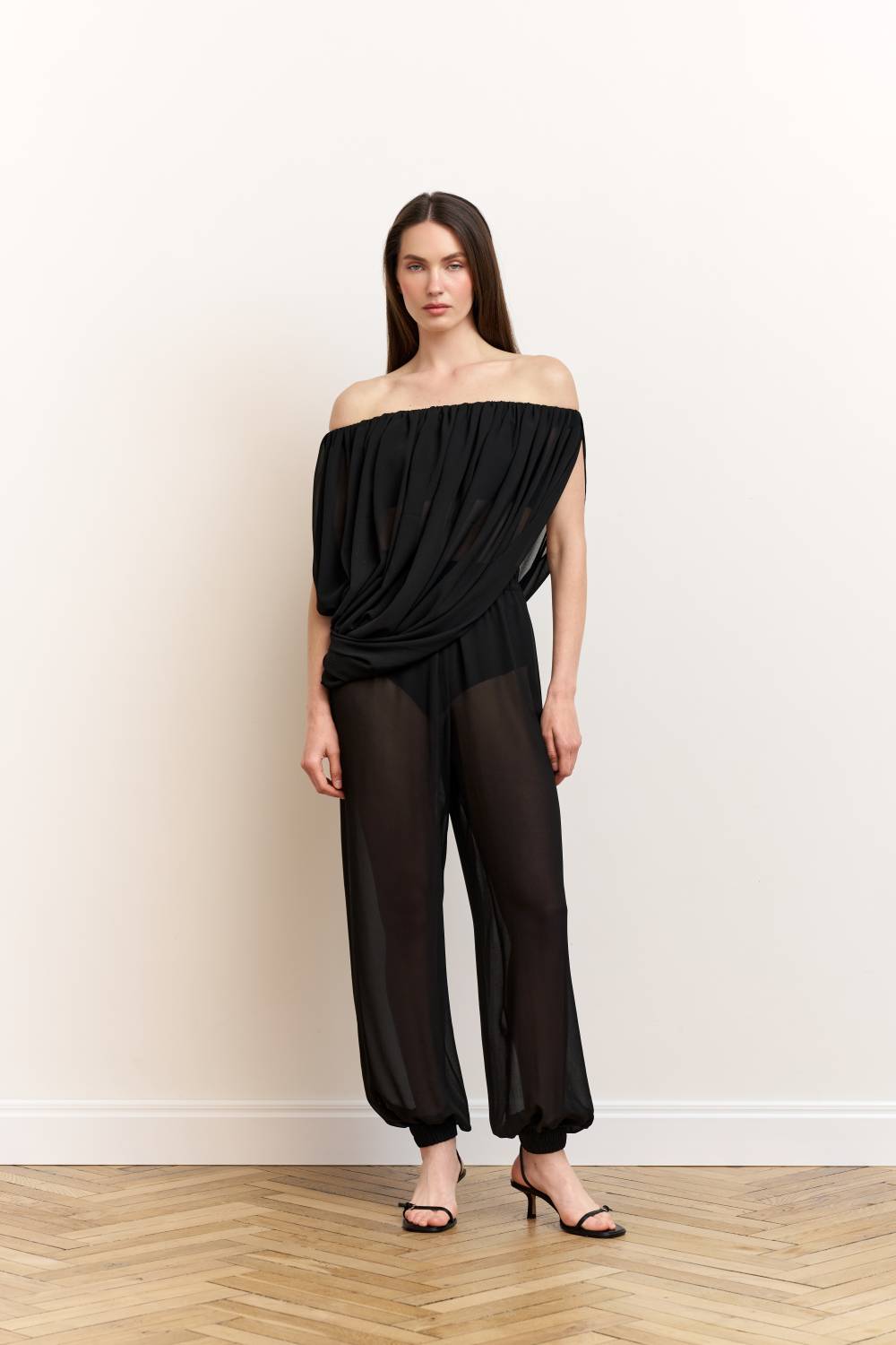Chiffon trousers with an elastic waistband 1