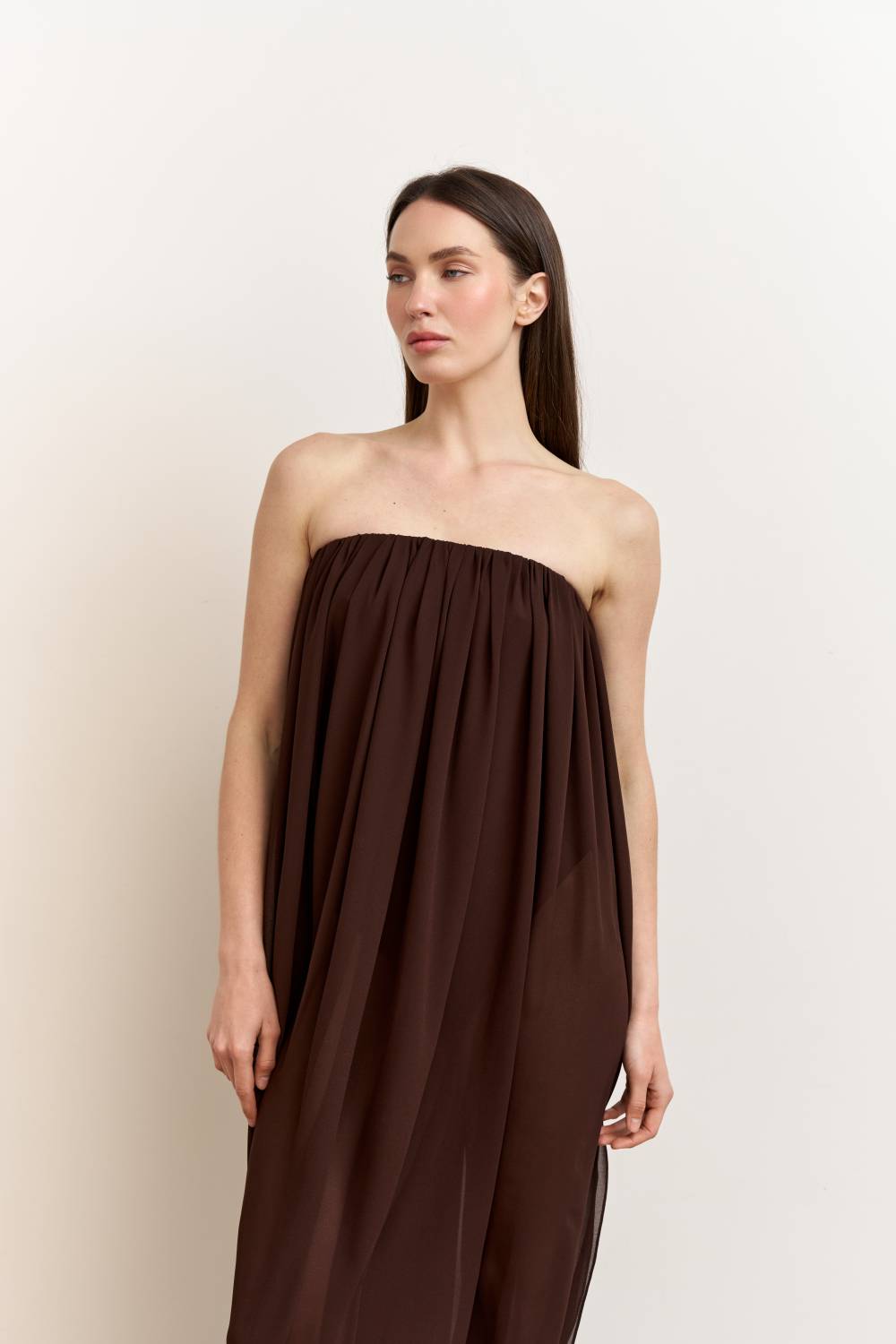 Brown draped bodysuit dress10