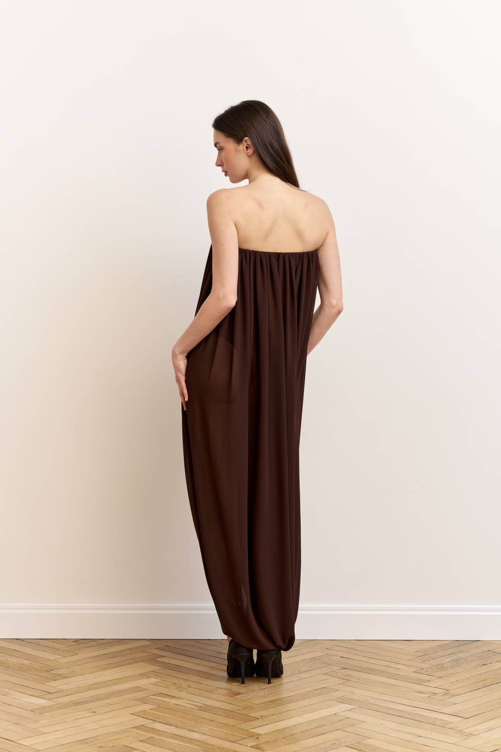 Brown draped bodysuit dress11