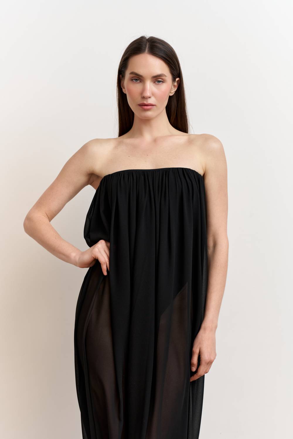 Black draped bodysuit dress 1