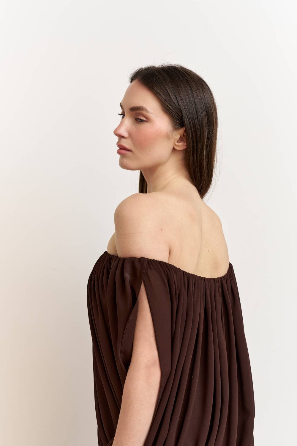 Brown asymmetrical draped dress 1