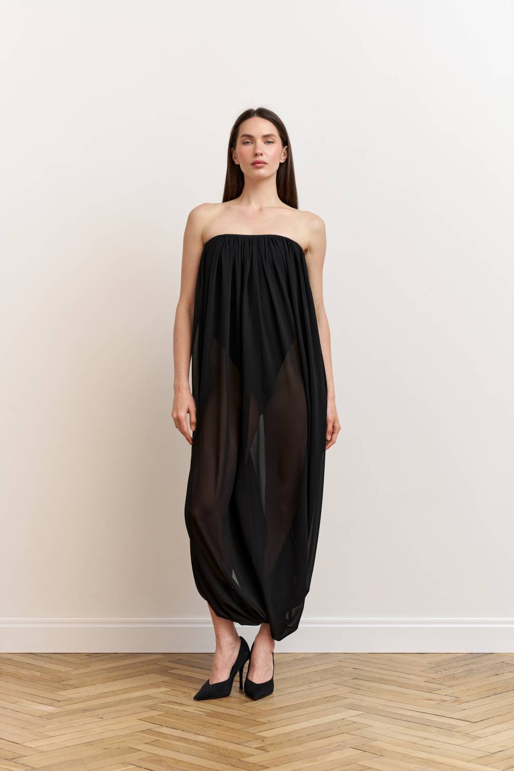 Black draped bodysuit dress4