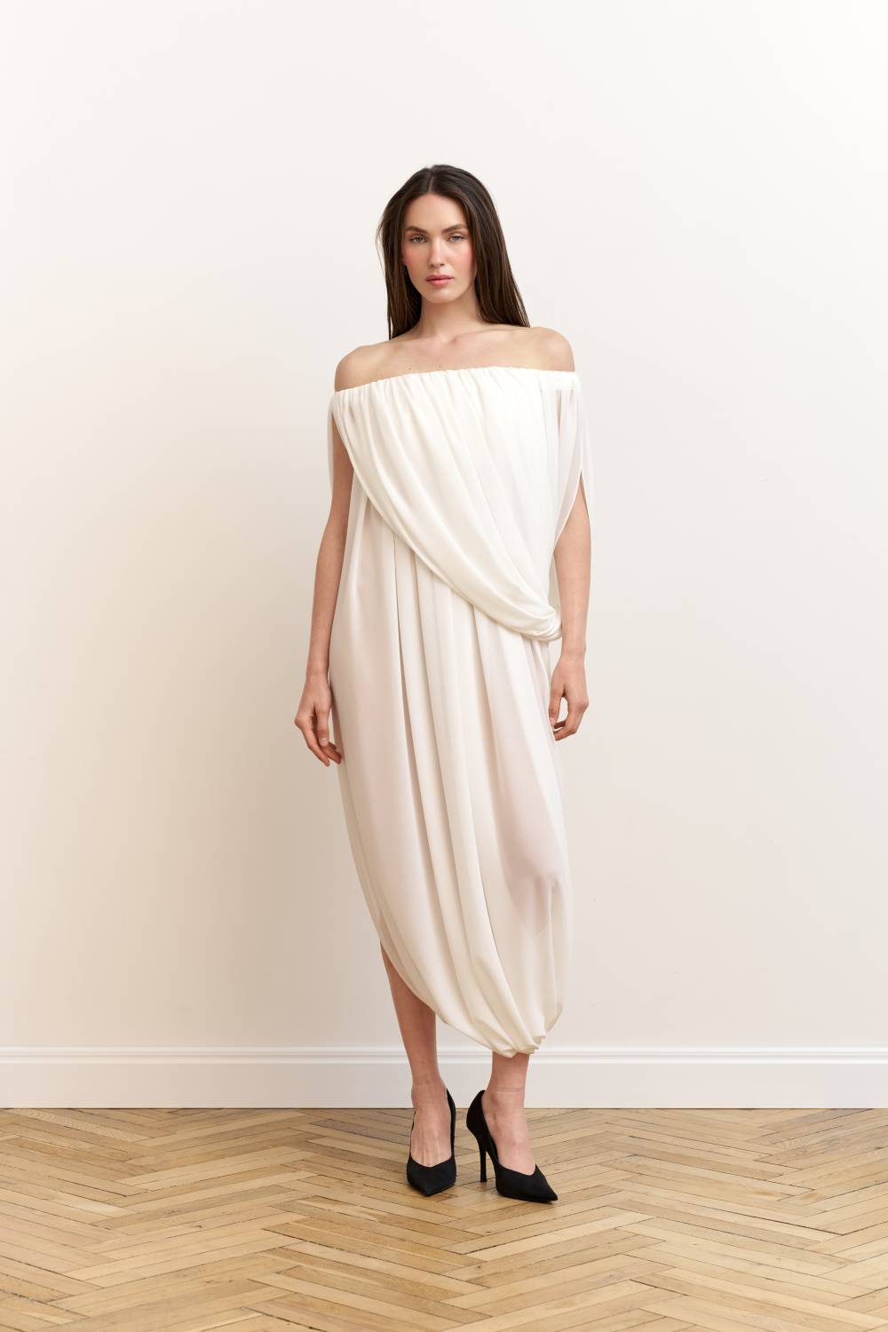 Milk asymmetric draped dress9