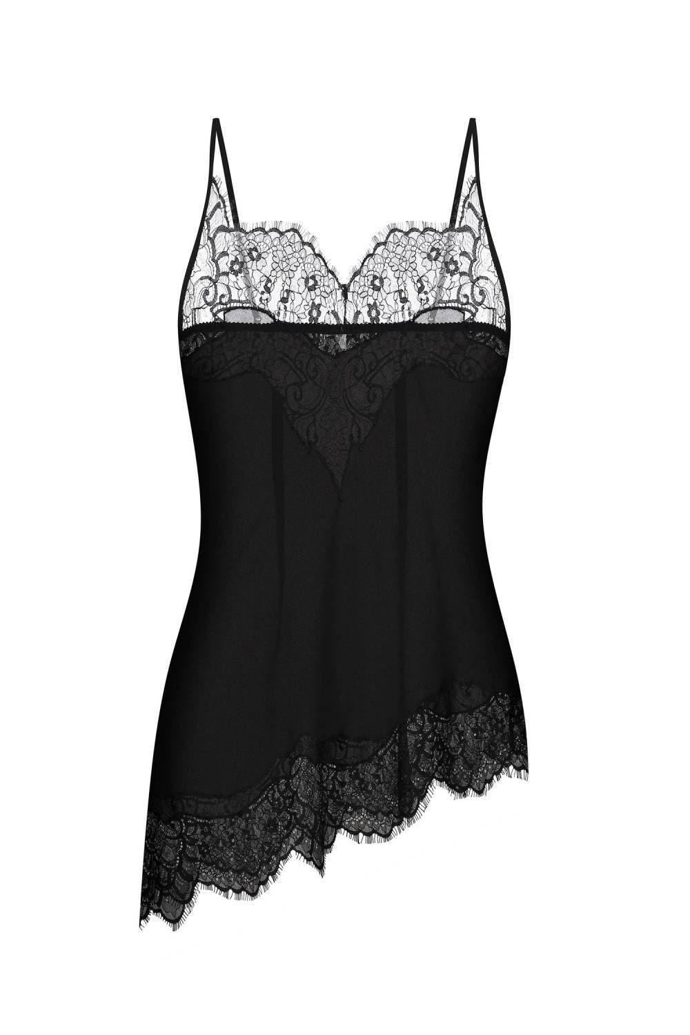 Asymmetric lace top in black