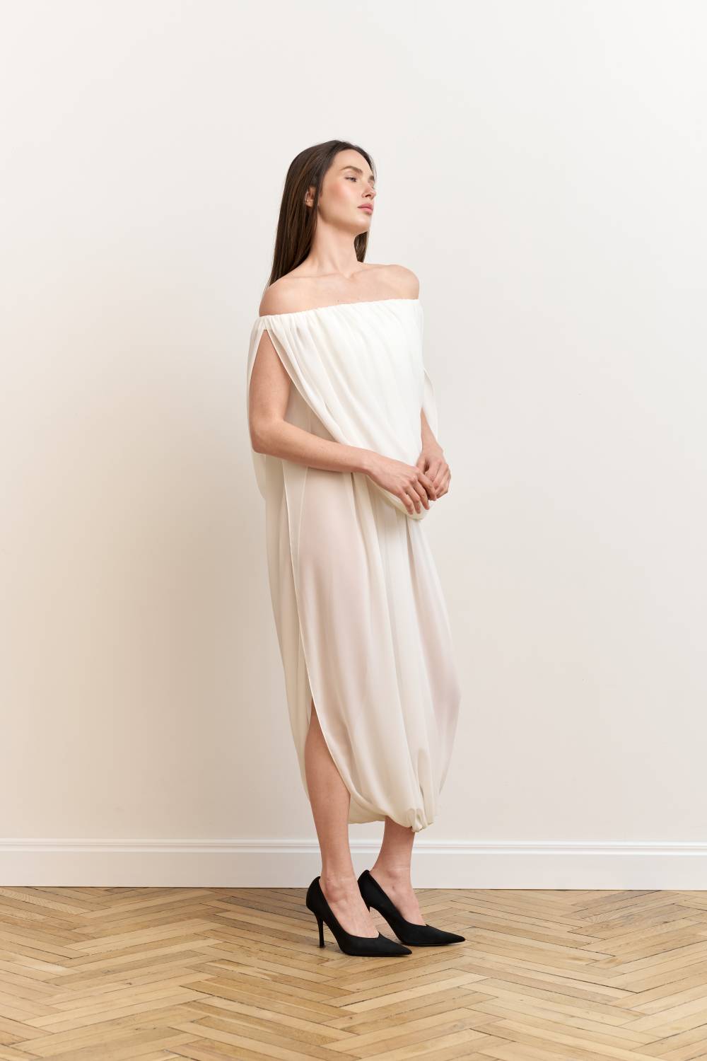 Milk asymmetric draped dress11