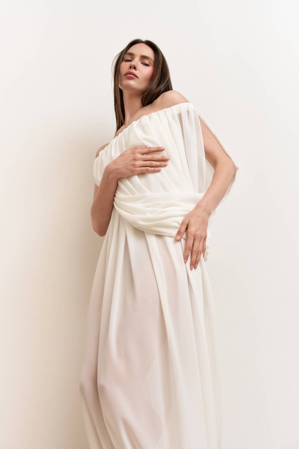 Milk asymmetric draped dress 1