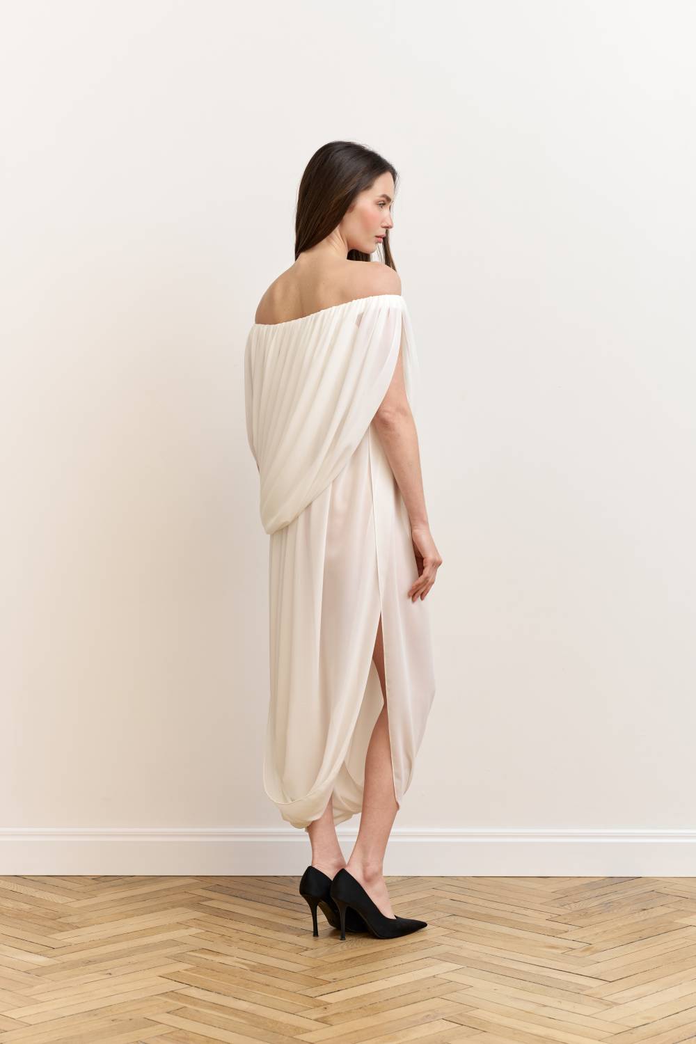 Milk asymmetric draped dress5