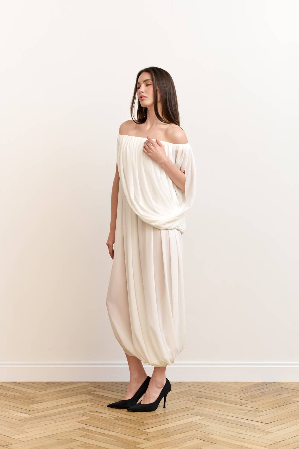 Milk asymmetric draped dress8