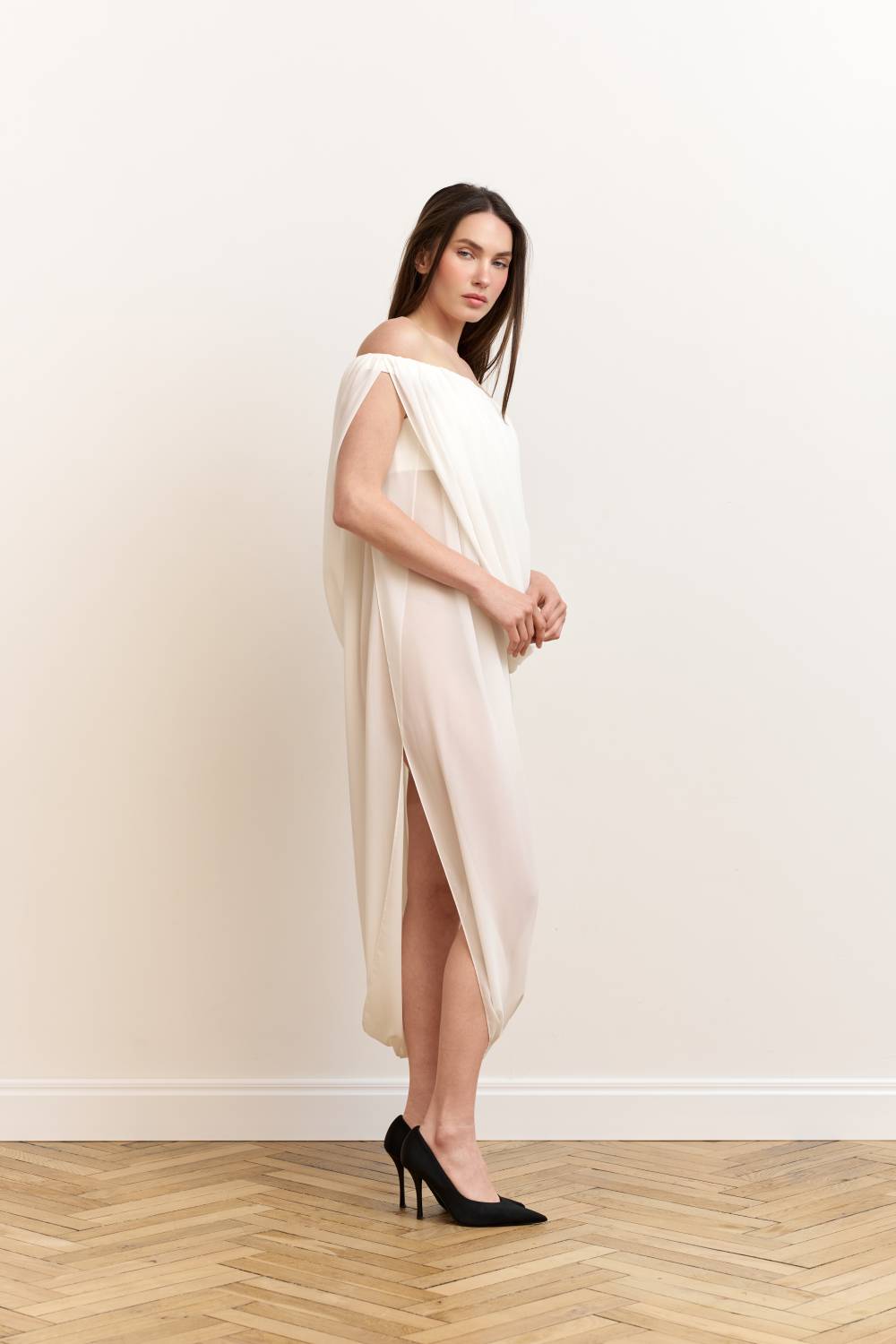 Milk asymmetric draped dress4
