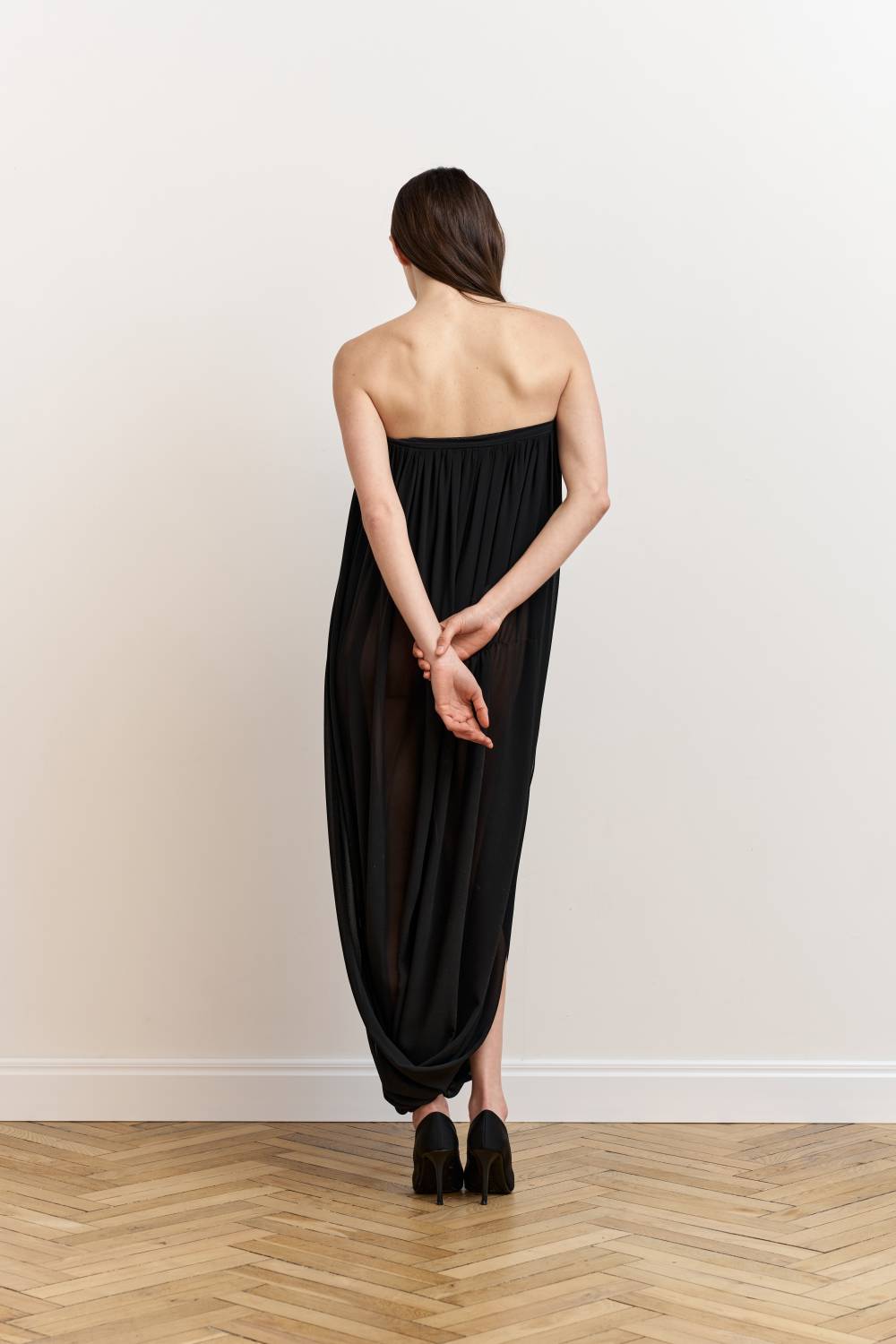 Black draped bodysuit dress2